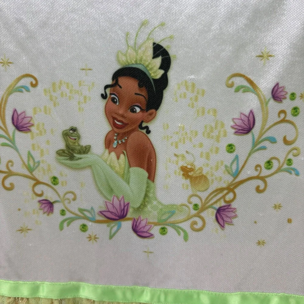 Disney Tiana Nightgown Kids Size 6 Green Yellow Princess Frog Glitter Sleepwear